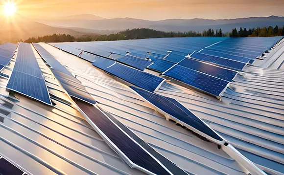 Detail fotovoltaických panelů na střeše