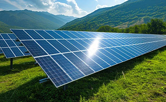 Panely fotovoltaické elektrárny na rozlehlé střeše